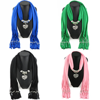 Polyester Long Pendant Scarf, with Zinc Alloy, Heart, platinum color plated, for woman & with rhinestone 