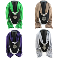 Polyester Long Pendant Scarf, with Zinc Alloy, Heart, platinum color plated, for woman & with rhinestone 