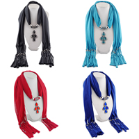 Polyester Long Pendant Scarf, with Crystal & Zinc Alloy, platinum color plated, for woman & faceted & with rhinestone 