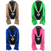 Polyester Long Pendant Scarf, with Zinc Alloy, Heart, platinum color plated, for woman 