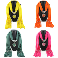 Polyester Long Pendant Scarf, with Resin & Zinc Alloy, Triangle, platinum color plated, for woman & with rhinestone 
