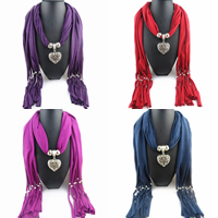Polyester Long Pendant Scarf, with Zinc Alloy, Heart, platinum color plated, for woman 