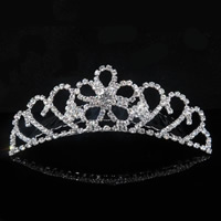 Bridal Tiaras, Zinc Alloy, Crown, platinum color plated, for bridal & with rhinestone, lead & cadmium free, 90mm 