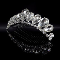 Bridal Tiaras, Zinc Alloy, with Crystal, Crown, platinum color plated, for bridal & faceted & with rhinestone, lead & cadmium free, 90-100mm 