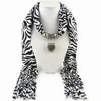 Polyester Long Pendant Scarf, with Zinc Alloy, Heart, plated, for woman & leopard pattern 