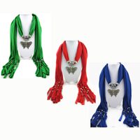 Polyester Long Pendant Scarf, with Zinc Alloy, Butterfly, plated, for woman & with rhinestone 