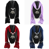 Polyester Long Pendant Scarf, with Zinc Alloy, Elephant, plated, for woman & with rhinestone 