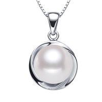 Cultured Freshwater Pearl Brass Pendant, with Freshwater Pearl, real silver plated, natural, white, lead & cadmium free, 9-10mm Approx 2-4mm 