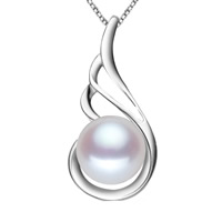 Cultured Freshwater Pearl Brass Pendant, with Freshwater Pearl, real silver plated, natural white, lead & cadmium free Approx 1-2mm 