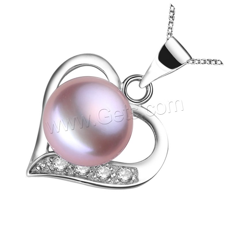 Cubic Zirconia Brass Pendants, with Freshwater Pearl, Heart, real silver plated, natural & different size for choice & with cubic zirconia, purple, lead & cadmium free, Hole:Approx 2-4mm, Sold By PC