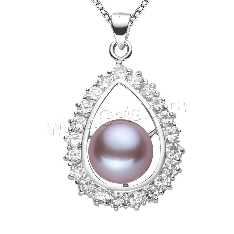 Cubic Zirconia Brass Pendants, with Freshwater Pearl, Teardrop, real silver plated, natural & different size for choice & with cubic zirconia, purple, lead & cadmium free, Hole:Approx 2-4mm, Sold By PC