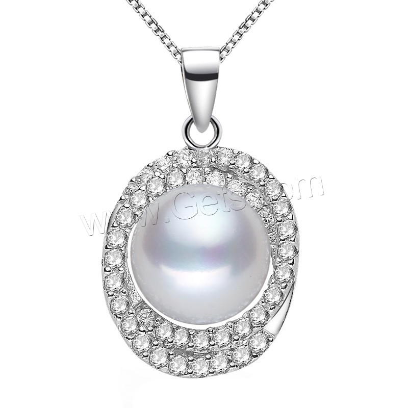 Cubic Zirconia Brass Pendants, with Freshwater Pearl, Flat Oval, real silver plated, natural & different size for choice & with cubic zirconia, white, lead & cadmium free, Hole:Approx 2-4mm, Sold By PC