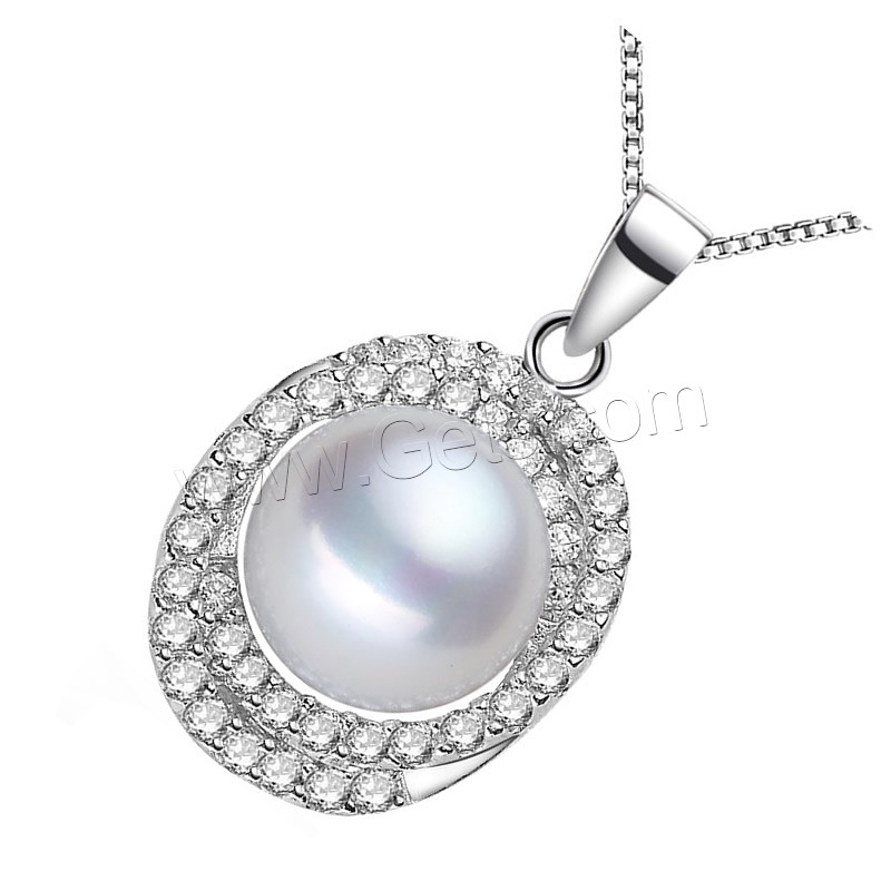 Cubic Zirconia Brass Pendants, with Freshwater Pearl, Flat Oval, real silver plated, natural & different size for choice & with cubic zirconia, white, lead & cadmium free, Hole:Approx 2-4mm, Sold By PC