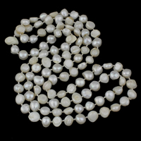 Collar de cadena del suéter de la perla de agua dulce, Perlas cultivadas de agua dulce, Barroco, natural, Blanco, 9-10mm, longitud:aproximado 47 Inch, Vendido por Sarta