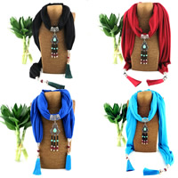 Cotton Long Pendant Scarf, with Synthetic Turquoise & Glass Pearl & Zinc Alloy, plated, for woman & with rhinestone 2000mm 