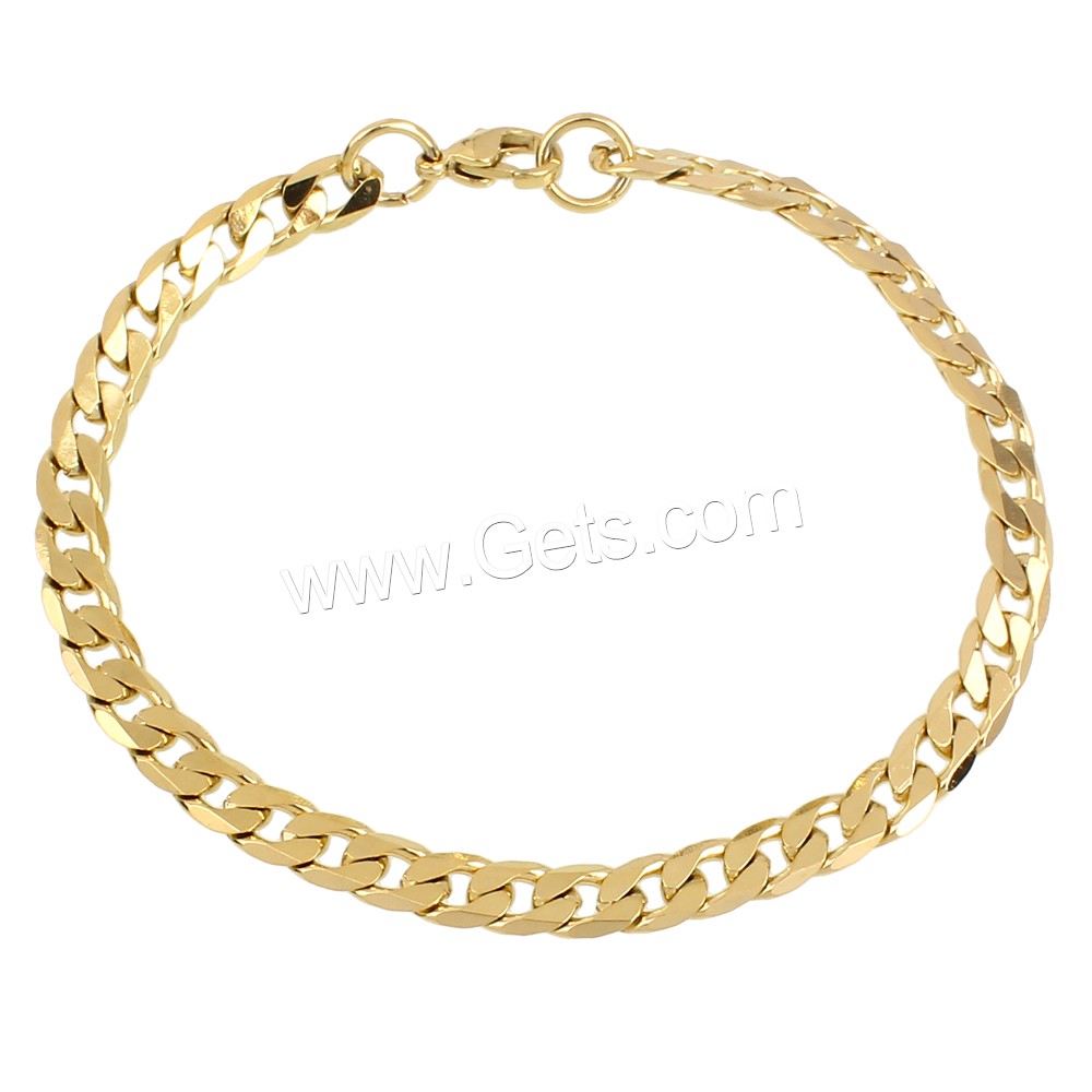 Unisex Bracelet, Stainless Steel, gold color plated, different size for choice & curb chain, Length:Approx 8 Inch, Sold By Strand