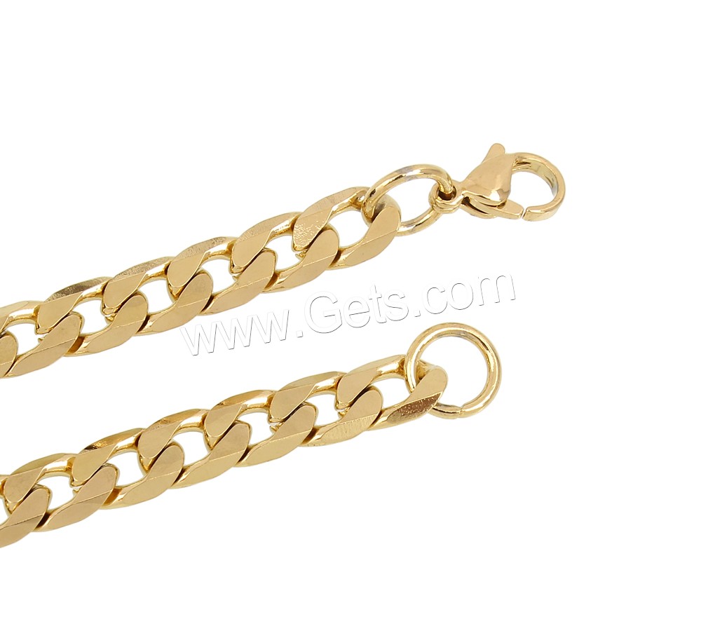 Unisex Bracelet, Stainless Steel, gold color plated, different size for choice & curb chain, Length:Approx 8 Inch, Sold By Strand