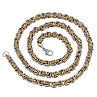 Collar de cadena de acero inoxidable, chapado, cadena bizantino & unisexo & 2-tono, 5mm, longitud:aproximado 21.5 Inch, Vendido por Sarta
