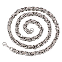 Collar de cadena de acero inoxidable, cadena bizantino & unisexo, color original, 6x6mm, longitud:aproximado 24 Inch, Vendido por Sarta