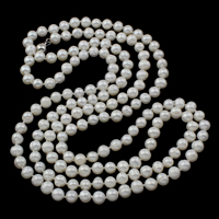 Collier en perles d'eau douce Pull, perle d'eau douce cultivée, laiton Fermoir à cliquet, pomme de terre, naturel, blanc, 7-8mm Environ 48.5 pouce, Vendu par brin