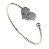 Stainless Steel Cuff Bangle, Heart, original color Inner Approx Approx 6.5 Inch 