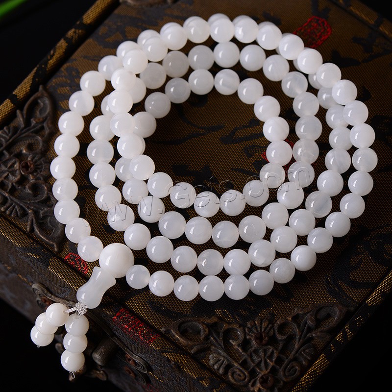 108 Mala Beads, Nature Tridacna Jade, Round, Buddhist jewelry & different size for choice & 4-strand, Grade AAAAA, Approx 108PCs/Strand, Sold By Strand