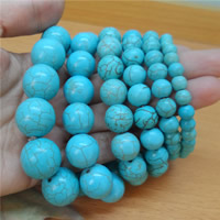 Synthetic Turquoise Bracelet, Round & for woman, blue Approx 7.5 Inch 