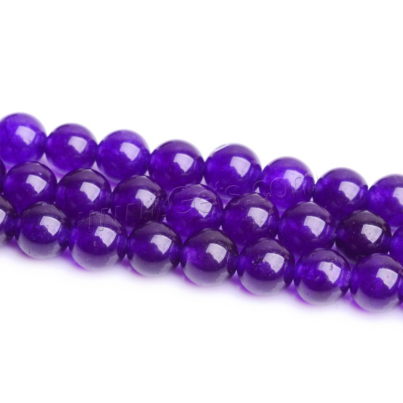 Calcédoine violette, Dyed Jade, Rond, normes différentes pour le choix, violet, Trou:Environ 1-2mm, Longueur:Environ 15 pouce, Vendu par brin