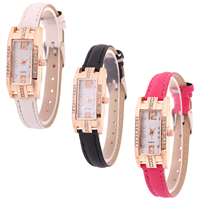 Women Wrist Watch, PU Leather, with Glass & Zinc Alloy, plated, adjustable & for woman & with rhinestone Approx 8.2 Inch 