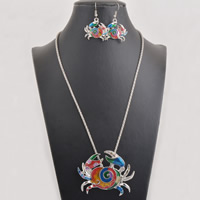 Enamel Zinc Alloy Jewelry Sets, earring & necklace, with Iron, Crab, platinum color plated, lantern chain, lead & cadmium free  Approx 18.5 Inch 