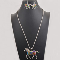Enamel Zinc Alloy Jewelry Sets, earring & necklace, with Iron, Horse, platinum color plated, lantern chain, lead & cadmium free  Approx 18.5 Inch 