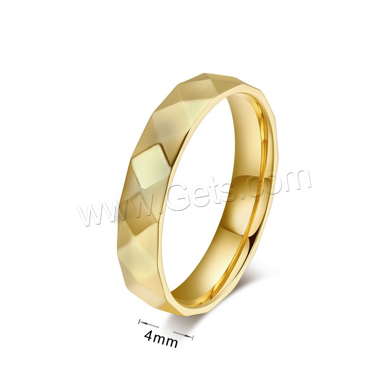 Stainless Steel Finger Ring, gold color plated, different size for choice & for woman & faceted, 4mm, Sold By PC