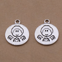 Zinc Alloy Flat Round Pendants, antique silver color plated, with letter pattern, lead & cadmium free Approx 1-1.5mm 