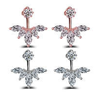 Cubic Zircon Brass Earring, Leaf, plated, detachable & with cubic zirconia & faceted lead & cadmium free [