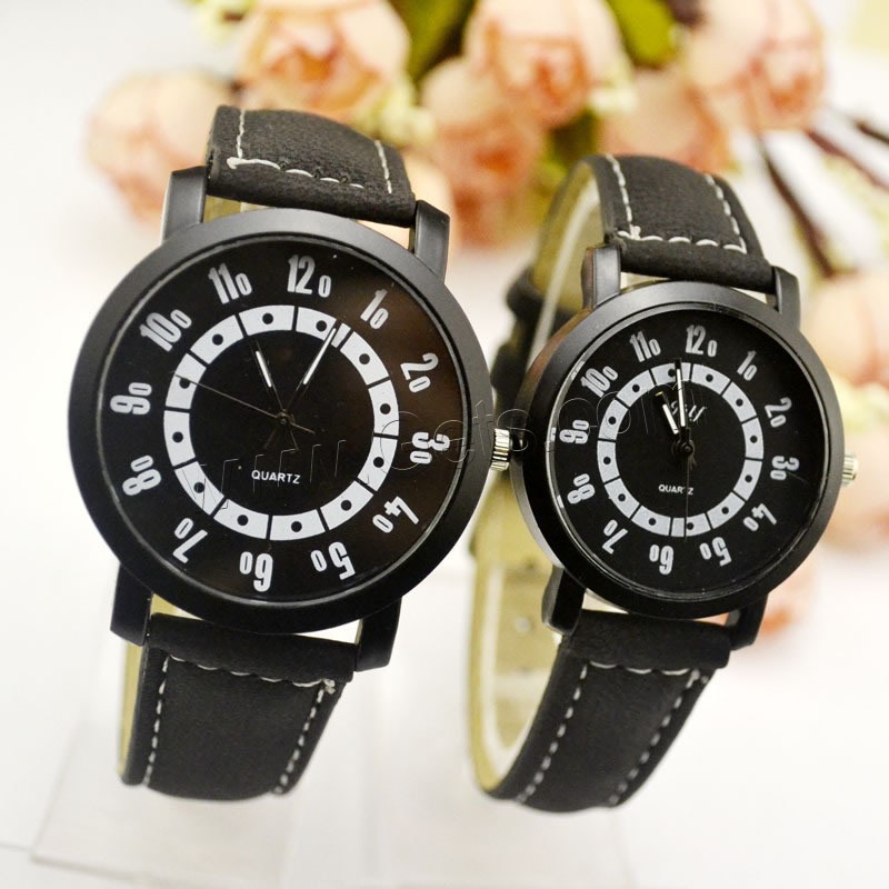 Unisex Wrist Watch, Zinc Alloy, with PU Leather & Glass, Chinese movement, plumbum black color plated, different size for choice, Sold By PC