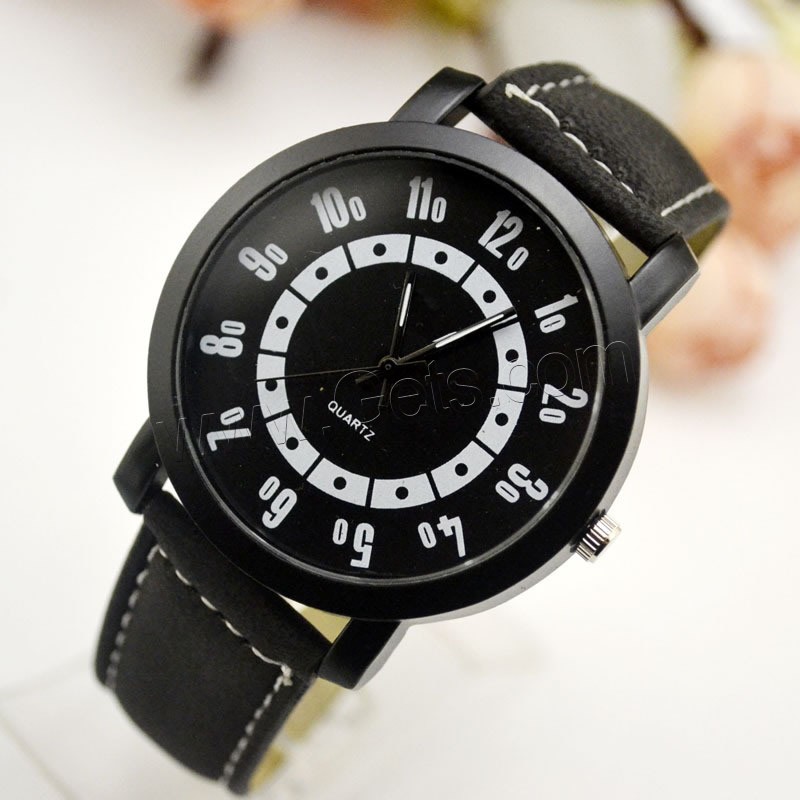 Unisex Wrist Watch, Zinc Alloy, with PU Leather & Glass, Chinese movement, plumbum black color plated, different size for choice, Sold By PC