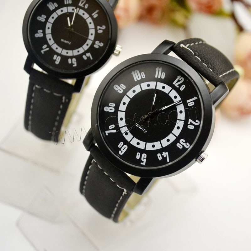 Unisexe Armbanduhr, Zinklegierung, mit PU Leder & Glas, chinesische Bewegung, metallschwarz plattiert, verschiedene Größen vorhanden, verkauft von PC