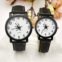 Unisex Wrist Watch, Zinc Alloy, with PU Leather & Glass, Chinese movement, plumbum black color plated 