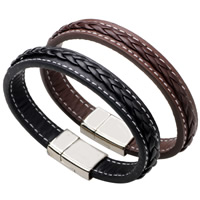 Men Bracelet, PU Leather, zinc alloy magnetic clasp, platinum color plated, for man 12mm Approx 8.2 Inch 
