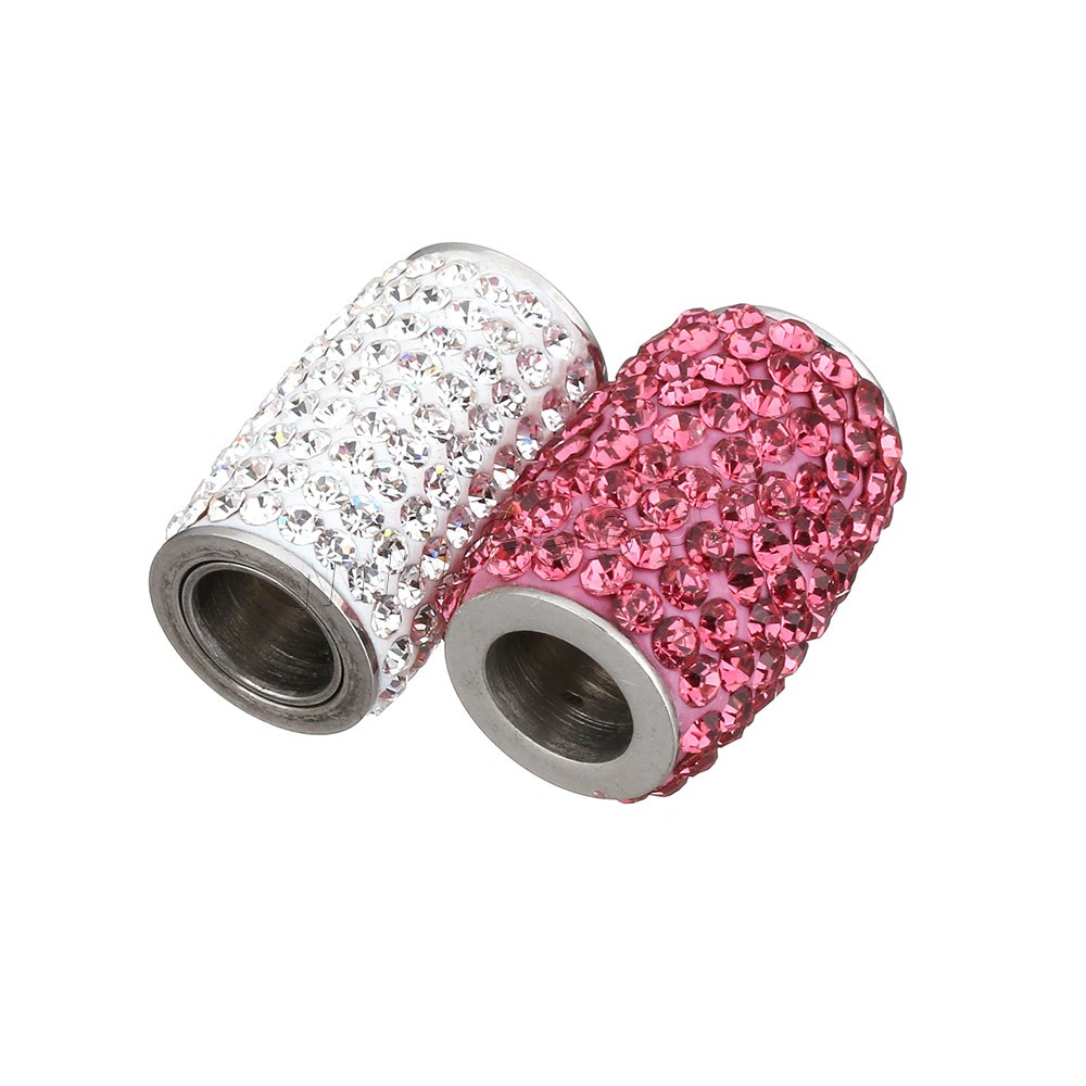 Round Stainless Steel Magnetic Clasp, with Rhinestone Clay Pave, Column, hand polished & different size for choice, more colors for choice, Hole:Approx 6mm, Sold By PC