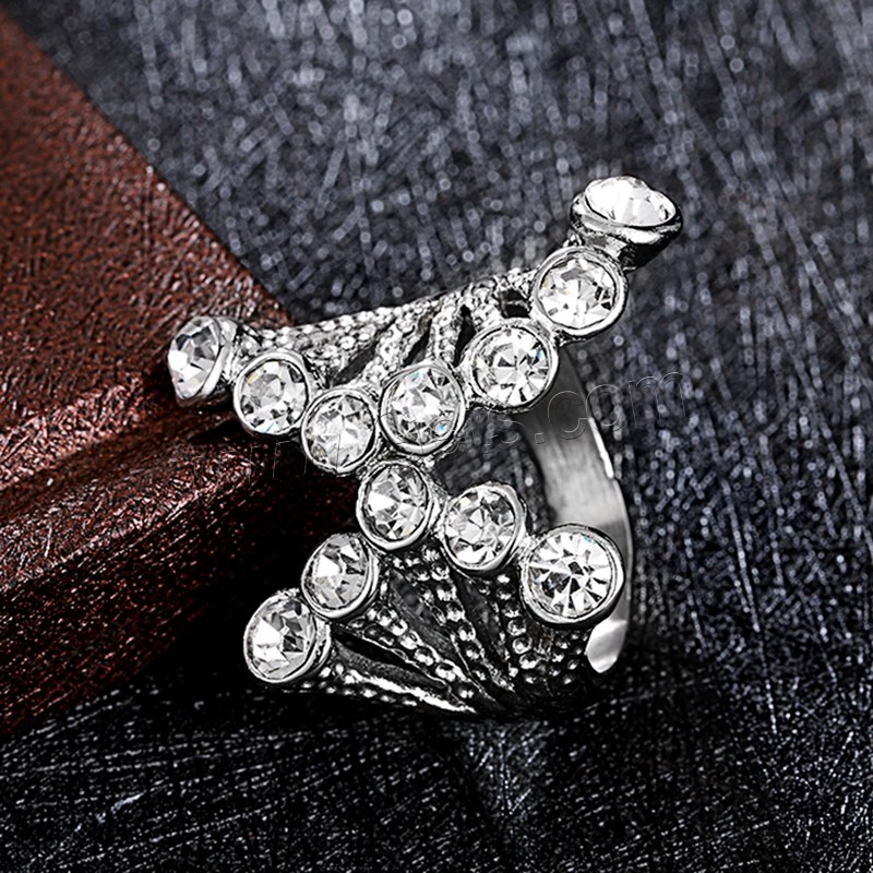 Stainless Steel Finger Ring, different size for choice & for woman & with rhinestone, original color, 24x28mm, Sold By PC
