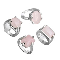 Кварц палец кольцо, Латунь, с розовый кварц, Платиновое покрытие платиновым цвет, природный & Женский & разнообразный, 10-17mm, размер:6-10, продается PC