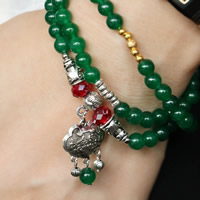 Aventurine Bracelets, Green Aventurine, with Crystal & Tibetan Silver, Longevity Lock, plated, charm bracelet &  & faceted, 6mm Approx 22 Inch 