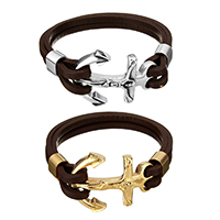 Men Bracelet, Cowhide, with Stainless Steel, plated, for man 8mm Approx 9 Inch 