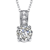 Brass Cubic Zirconia Necklace, with 1.9lnch extender chain, platinum plated, oval chain & for woman & with cubic zirconia Approx 15.7 Inch 