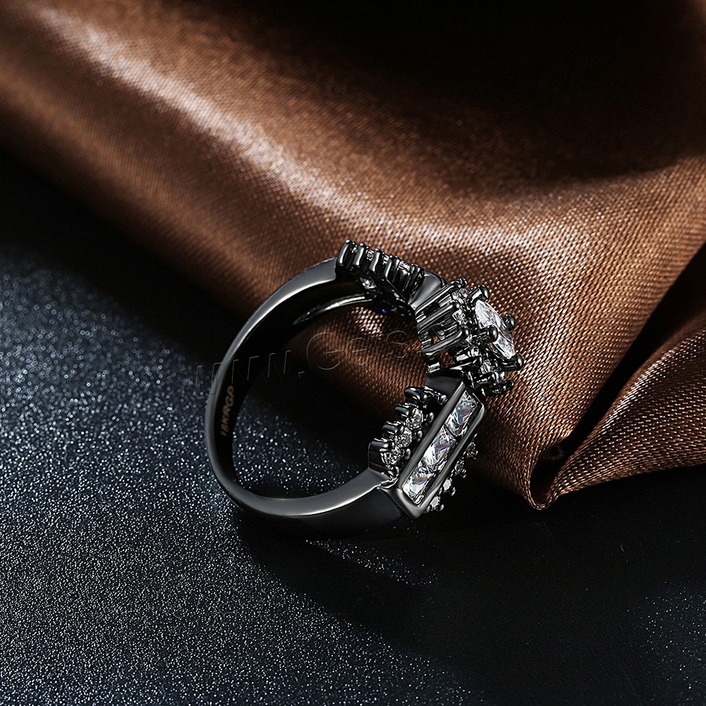 Zircon pavent l'anneau en laiton de doigt, Placage de couleur noire de plumbum, normes différentes pour le choix & pavé de micro zircon & pour femme, plus de couleurs à choisir, 10x9mm, Vendu par PC