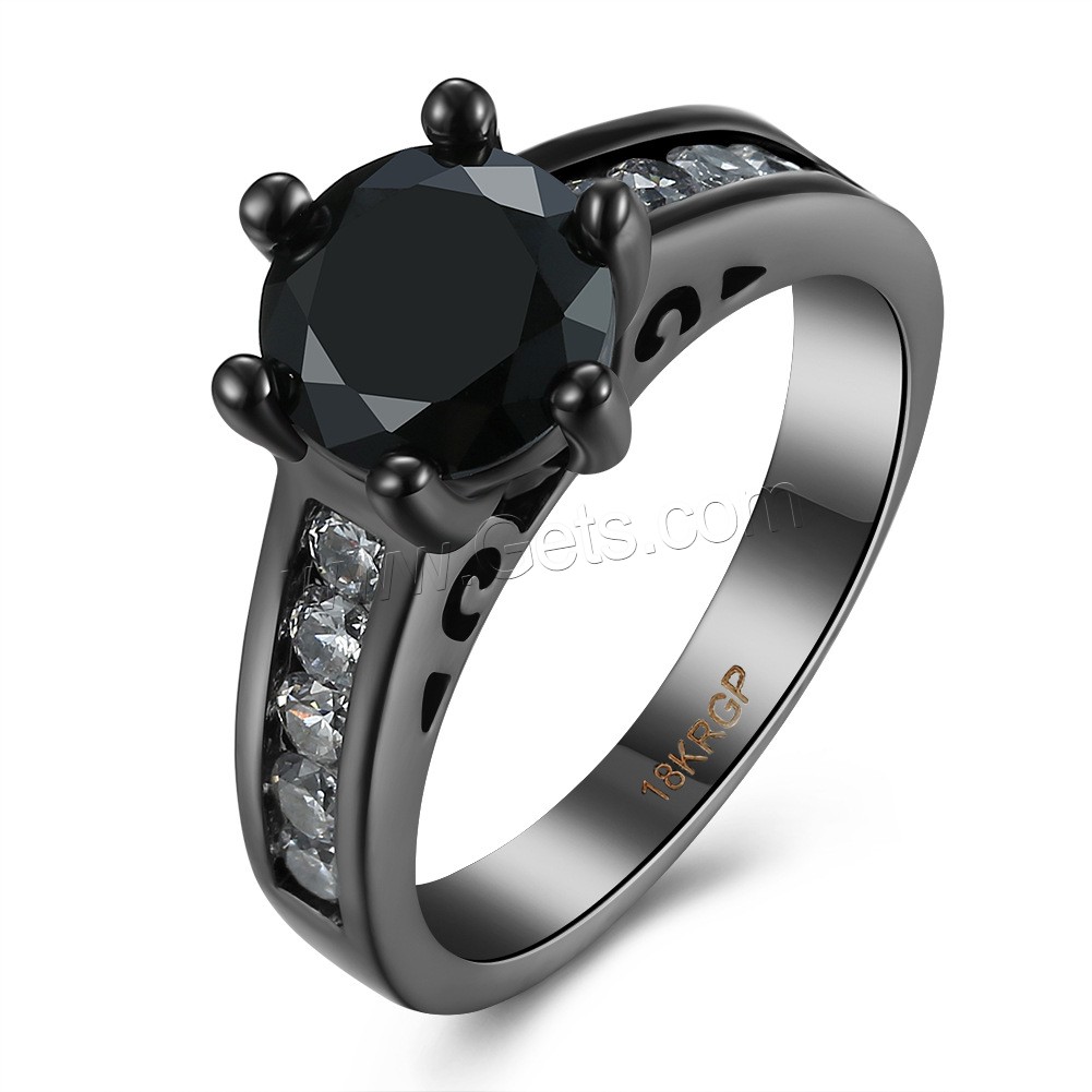 Zircon pavent l'anneau en laiton de doigt, Placage de couleur noire de plumbum, normes différentes pour le choix & pavé de micro zircon & pour femme, 11x10mm, Vendu par PC