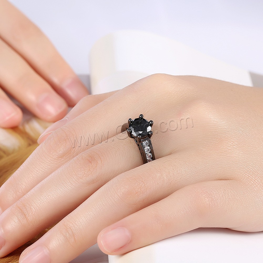 Zircon pavent l'anneau en laiton de doigt, Placage de couleur noire de plumbum, normes différentes pour le choix & pavé de micro zircon & pour femme, 11x10mm, Vendu par PC