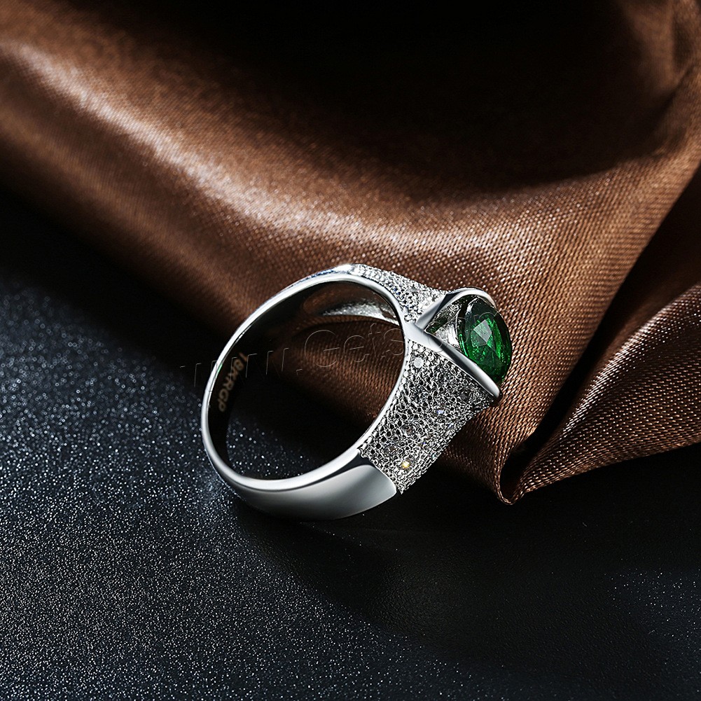 Zircon pavent l'anneau en laiton de doigt, coeur, Plaqué de platine, normes différentes pour le choix & pavé de micro zircon & pour femme, 10x8mm, Vendu par PC