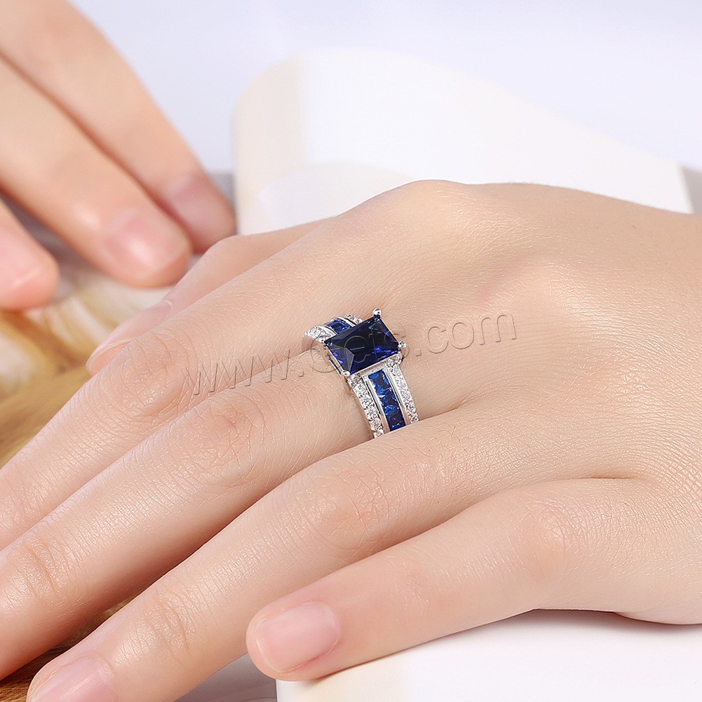 Zircon pavent l'anneau en laiton de doigt, rectangle, Plaqué de platine, normes différentes pour le choix & pavé de micro zircon & pour femme, 7x10mm, Vendu par PC